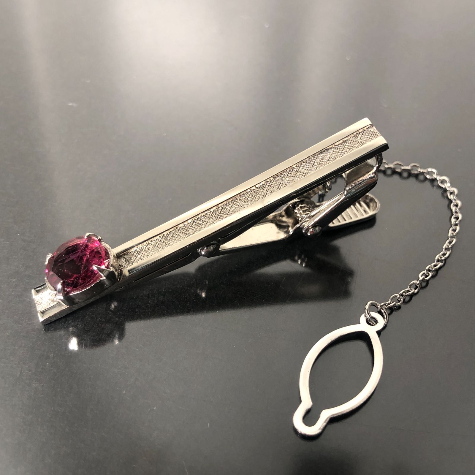 ネクタイピン 純銀刻印 SILVER シルバー 重量約7g ルビー タイバー