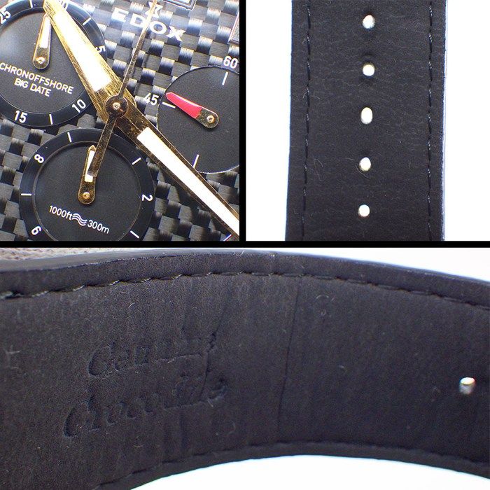  エドックス EDOX 腕時計 クロノオフショア1 10020 ブラック文字盤 デイト クロノグラフ スモールセコンド 裏スケ クロコダイルレザーベルト SS GP クオーツアナログ 腕時計(デジタル) 時計