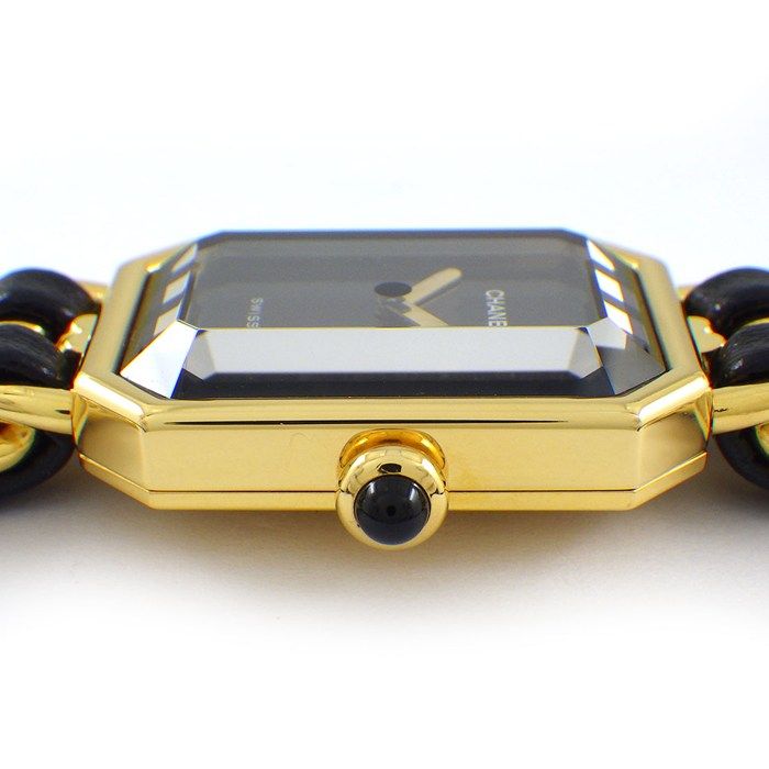 シャネル CHANEL 腕時計 プルミエール M H 0001 オクタゴナル ブラック文字盤 GP レザーベルト クオーツアナログ