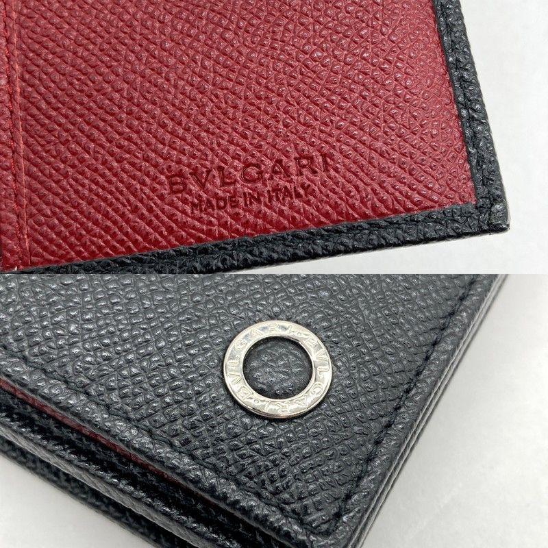 美品 BVLGARI ブルガリレザー 二つ折り 長財布 ブラック レッド BVLGARI（ブルガリ） 財布 二つ折り長財布 札入れ ロゴクリップ レザー
