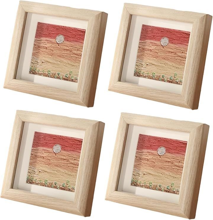 ルボナリエ 木製フォトフレーム 4個セット 正方形 立体額縁 卓上