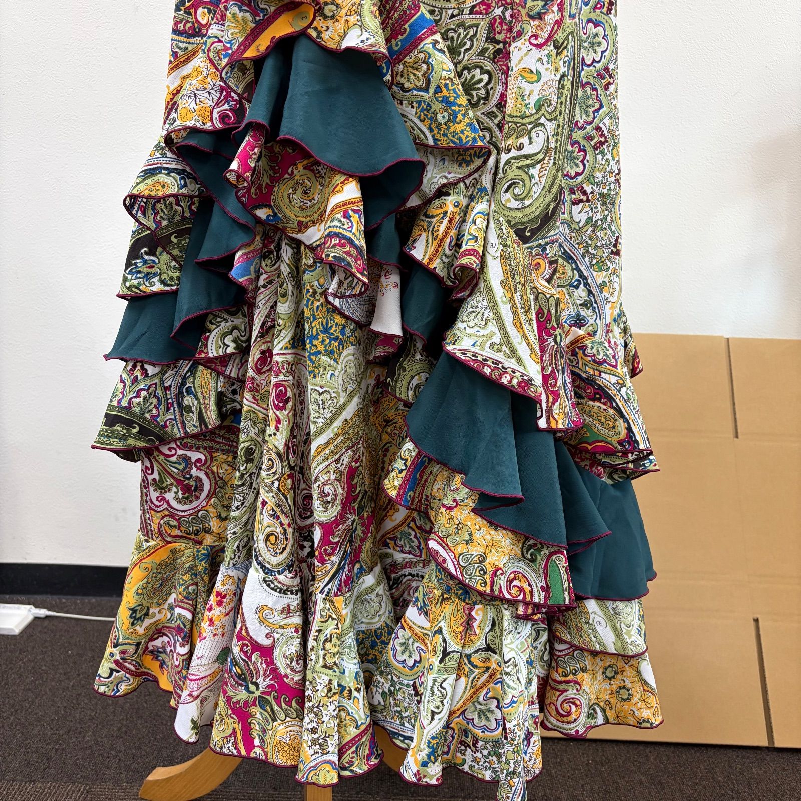 HERMOSA】 フラメンコ衣装 スカート ファルダ 緑 深緑 フリル