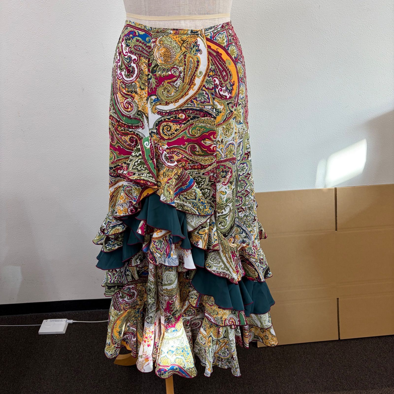 HERMOSA】 フラメンコ衣装 スカート ファルダ 緑 深緑 フリル