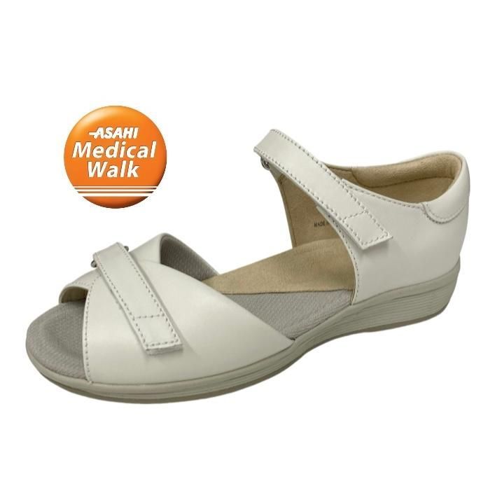 サンダル アサヒメディカルウォーク SL L 002 ホワイト ひざに優しい 3 Eワイズ ベルクロ 面テープ ベルト