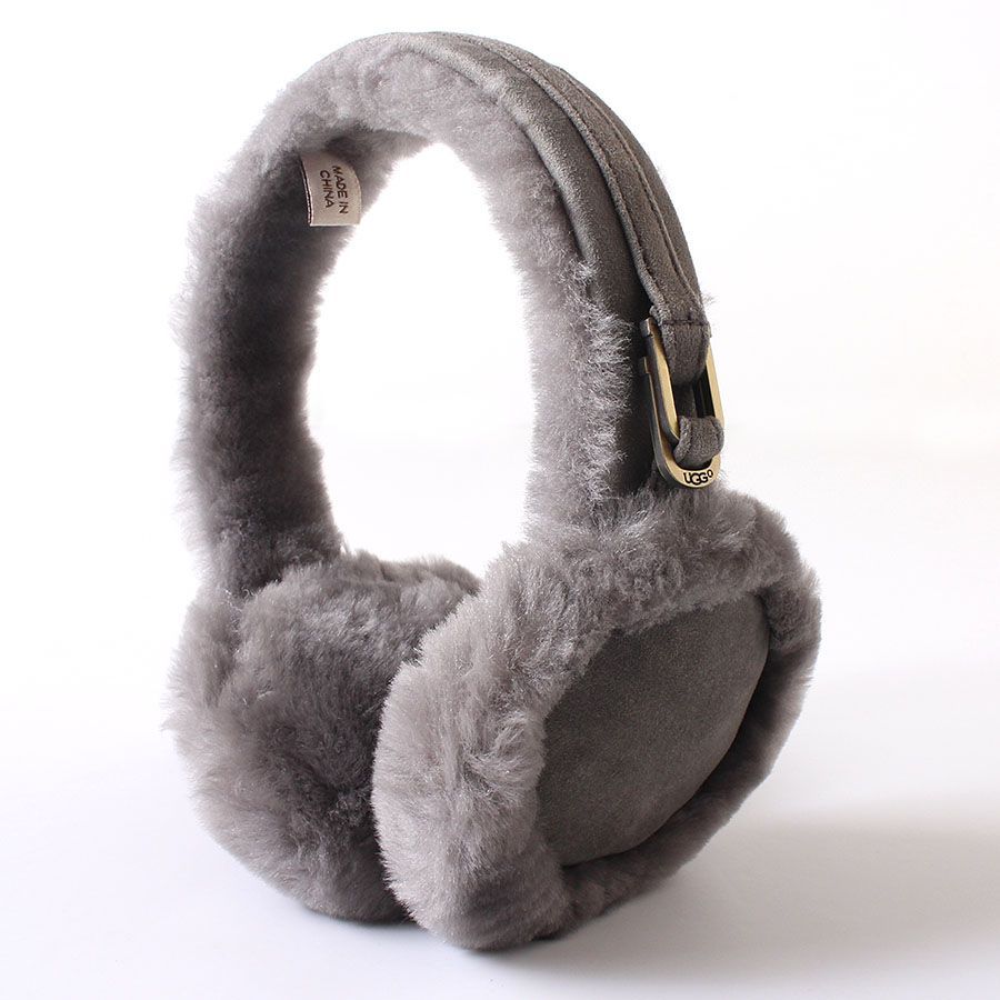 WA26039 美品 UGG アグ イヤーマフ 耳あて グレー 羊革 シープスキン