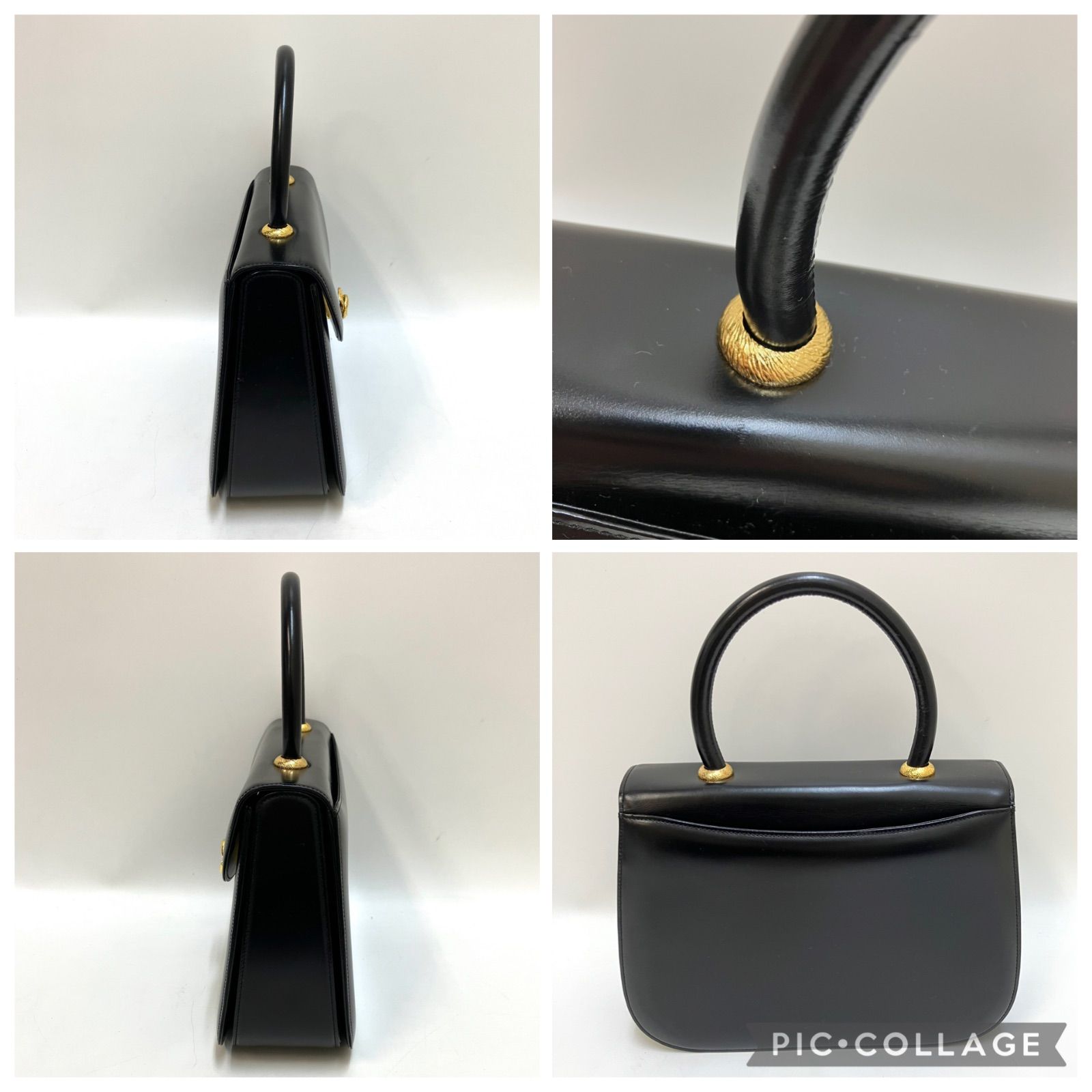 WAKO 銀座和光＊カーフレザー ブラック ゴールド金具 トップハンドル