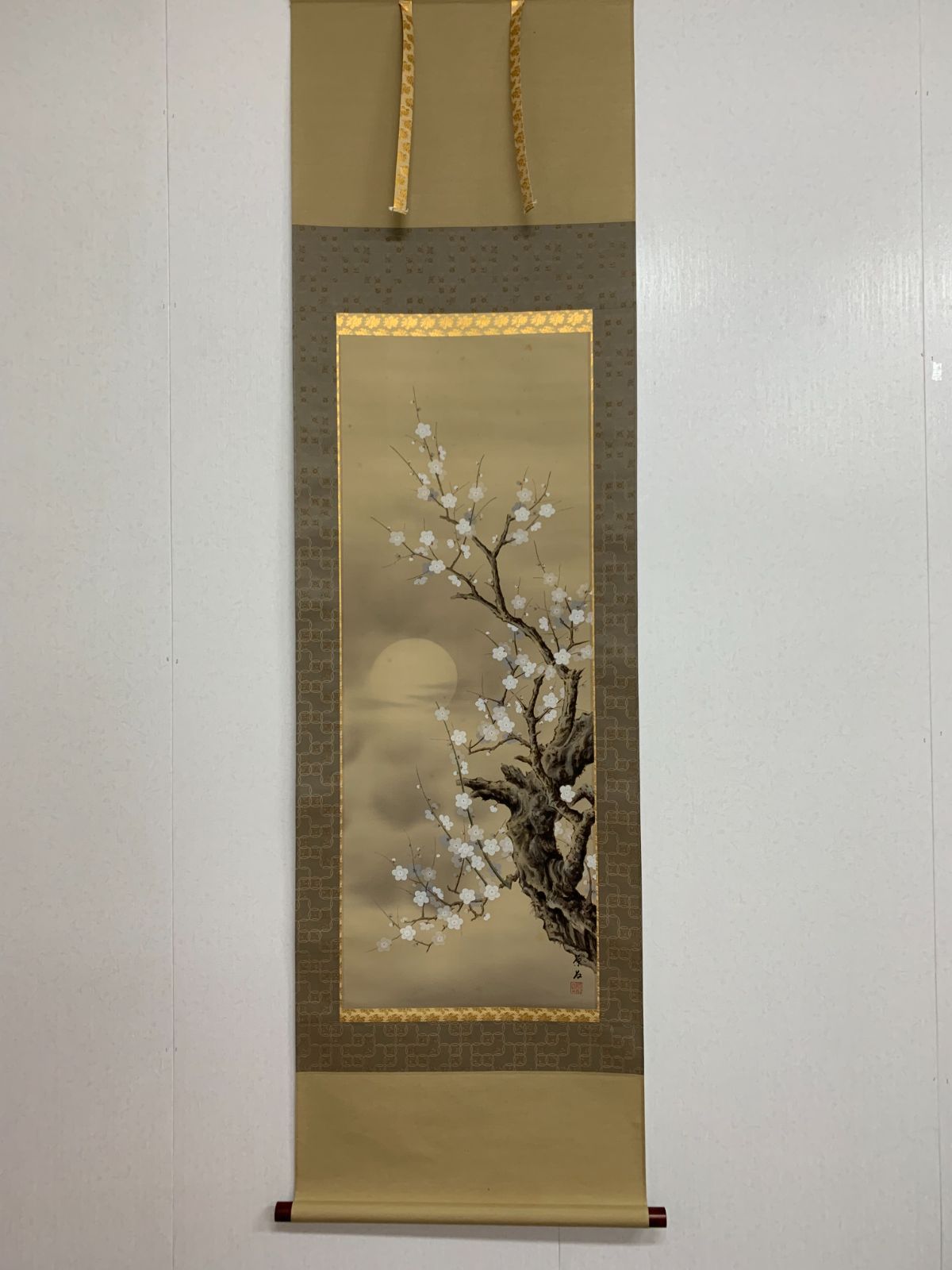 掛け軸】257 斎藤昌栄「寒月」#桜 #夜桜 #朧月 #茶掛 #掛軸 #古美術