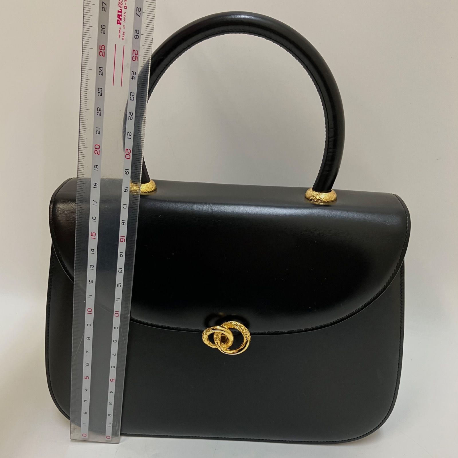 WAKO 銀座和光＊カーフレザー ブラック ゴールド金具 トップハンドル