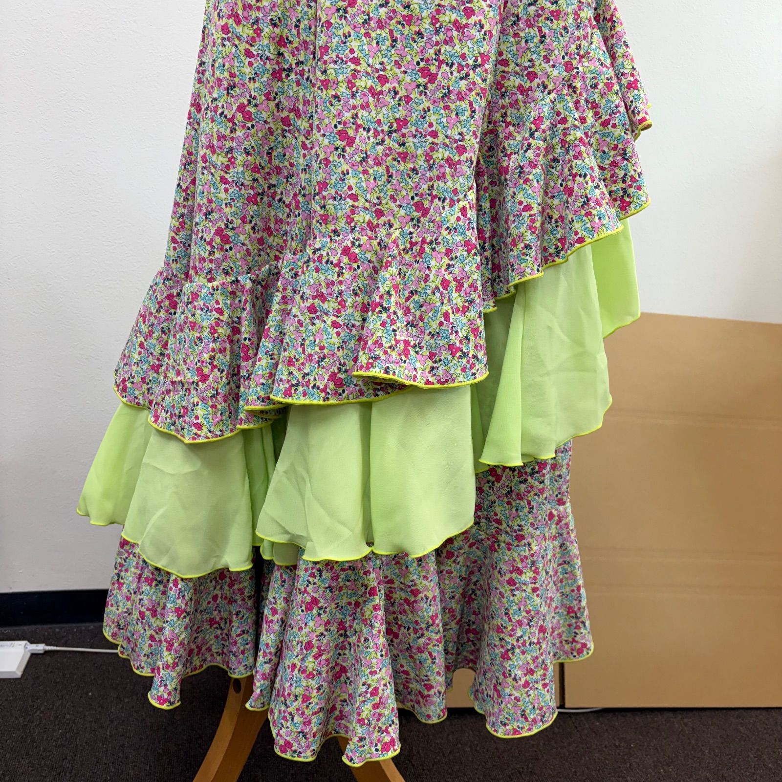 HERMOSA】 フラメンコ衣装 スカート ファルダ 黄緑 フリル カラフル