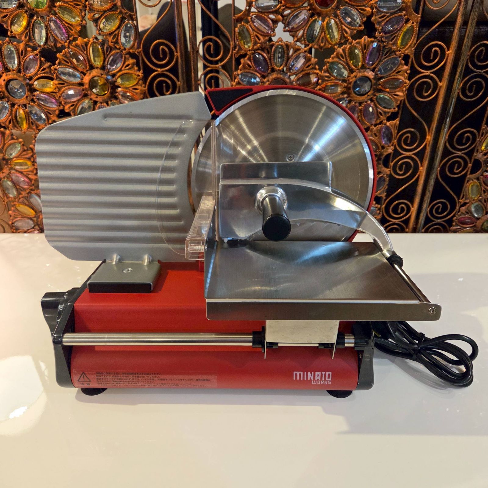 ミナトワークス 家庭用ミートスライサー フードスライサー レッド 回転刃220 mm HMS-220