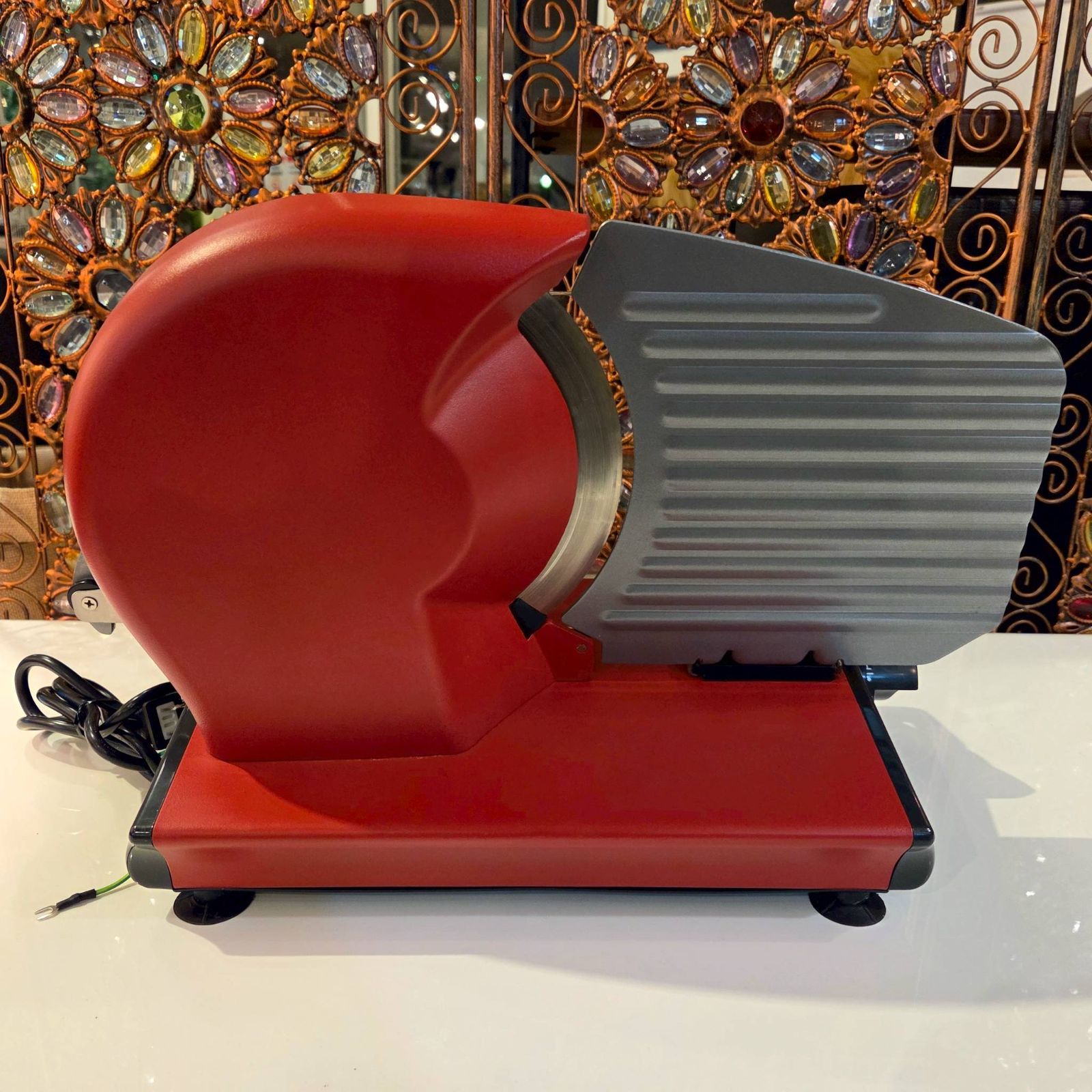 ミナトワークス 家庭用ミートスライサー フードスライサー レッド 回転刃220 mm HMS-220