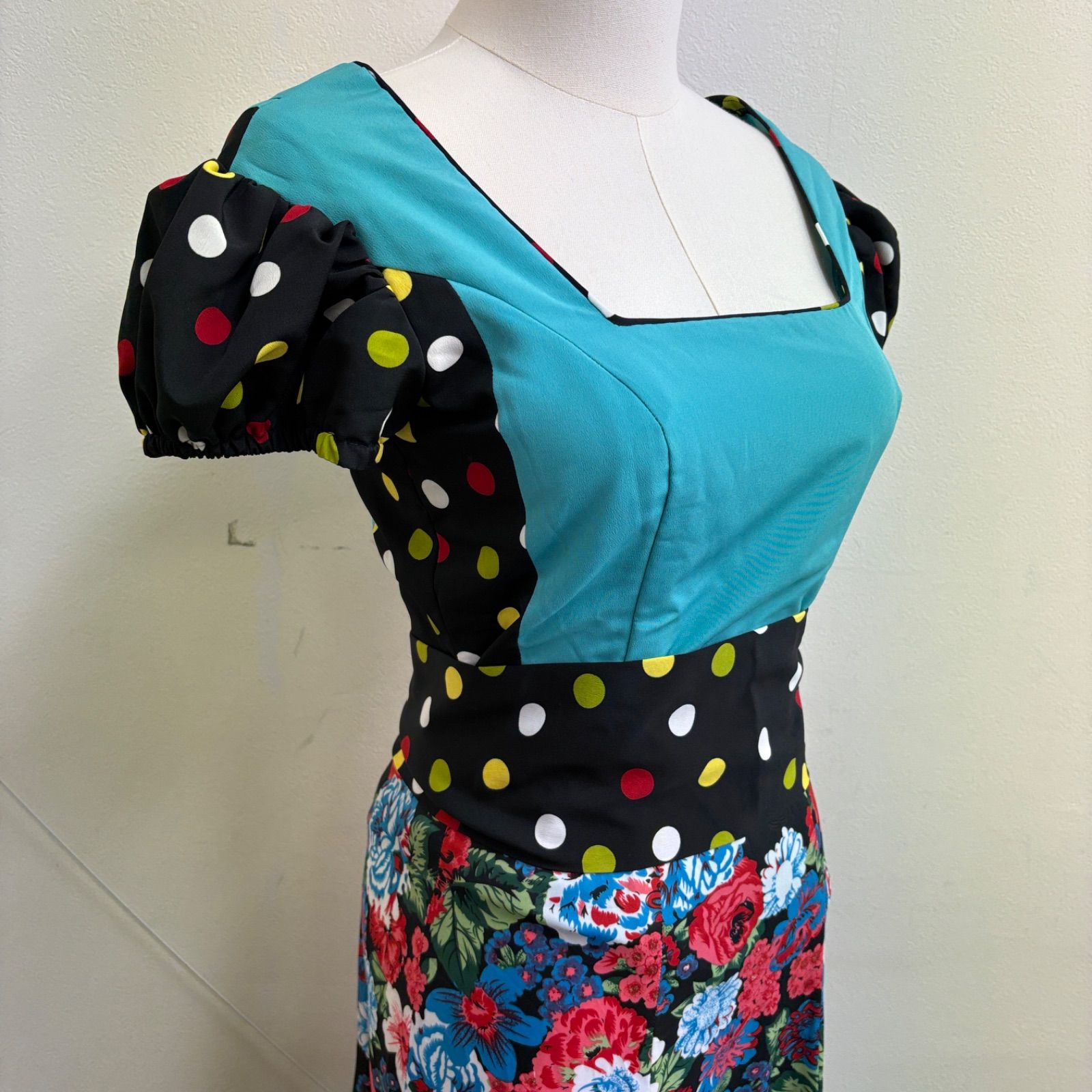 HERMOSA】 フラメンコ衣装 ツーピース ファルダ フリル ターコイズ