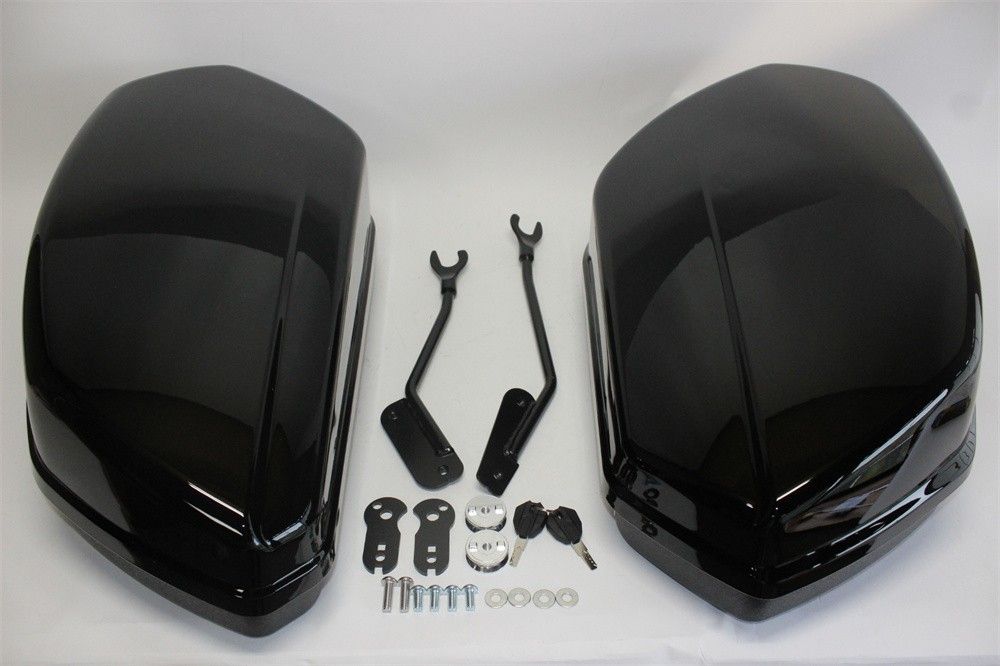 harley用 ローライダー Low Rider S/ST FXLRST 2025 以降 グロスブラックサドルバッグ＆ドッキングキットセット 黒長