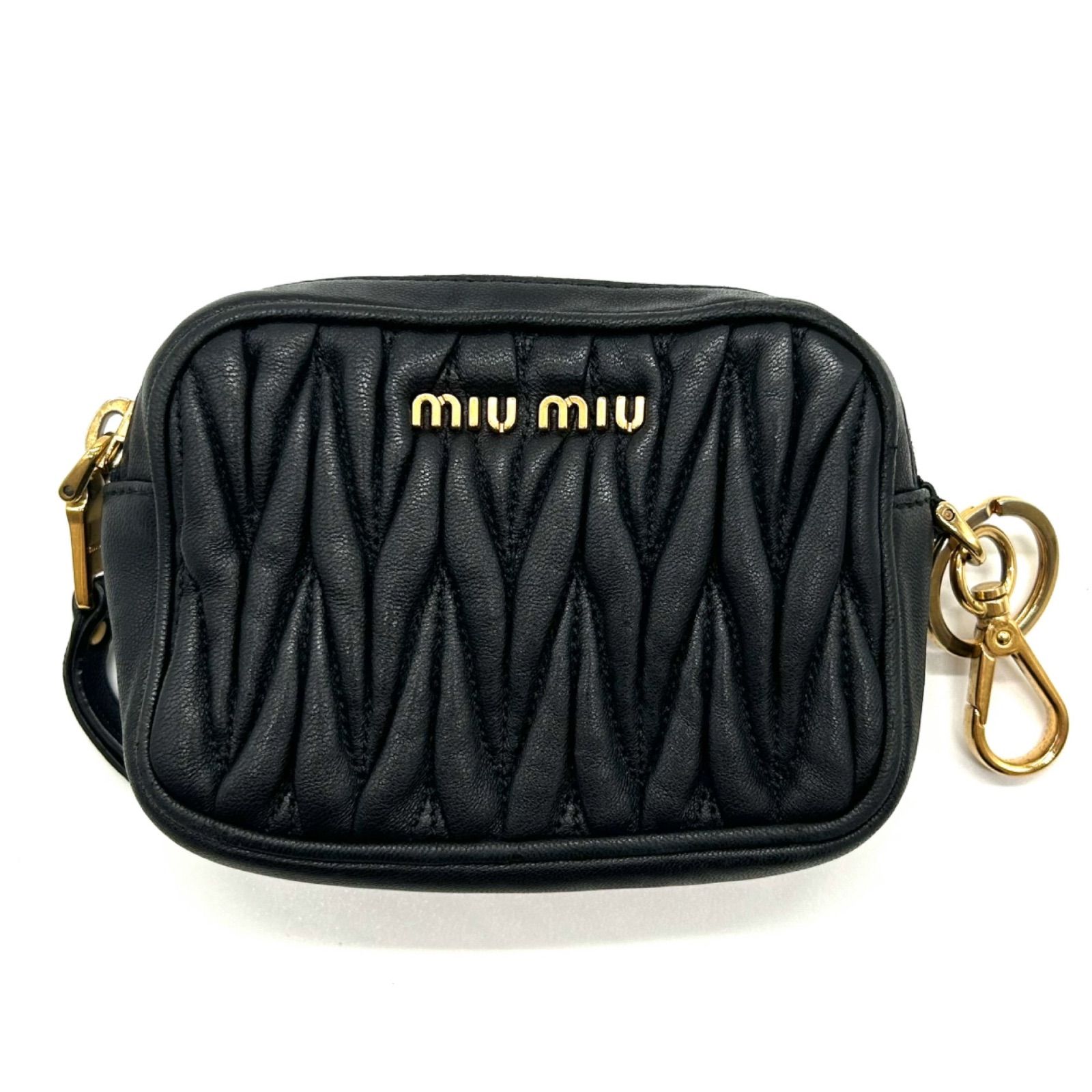 MIUMIU ミュウミュウ マテラッセ レザー ポーチ ブラック ギャザー