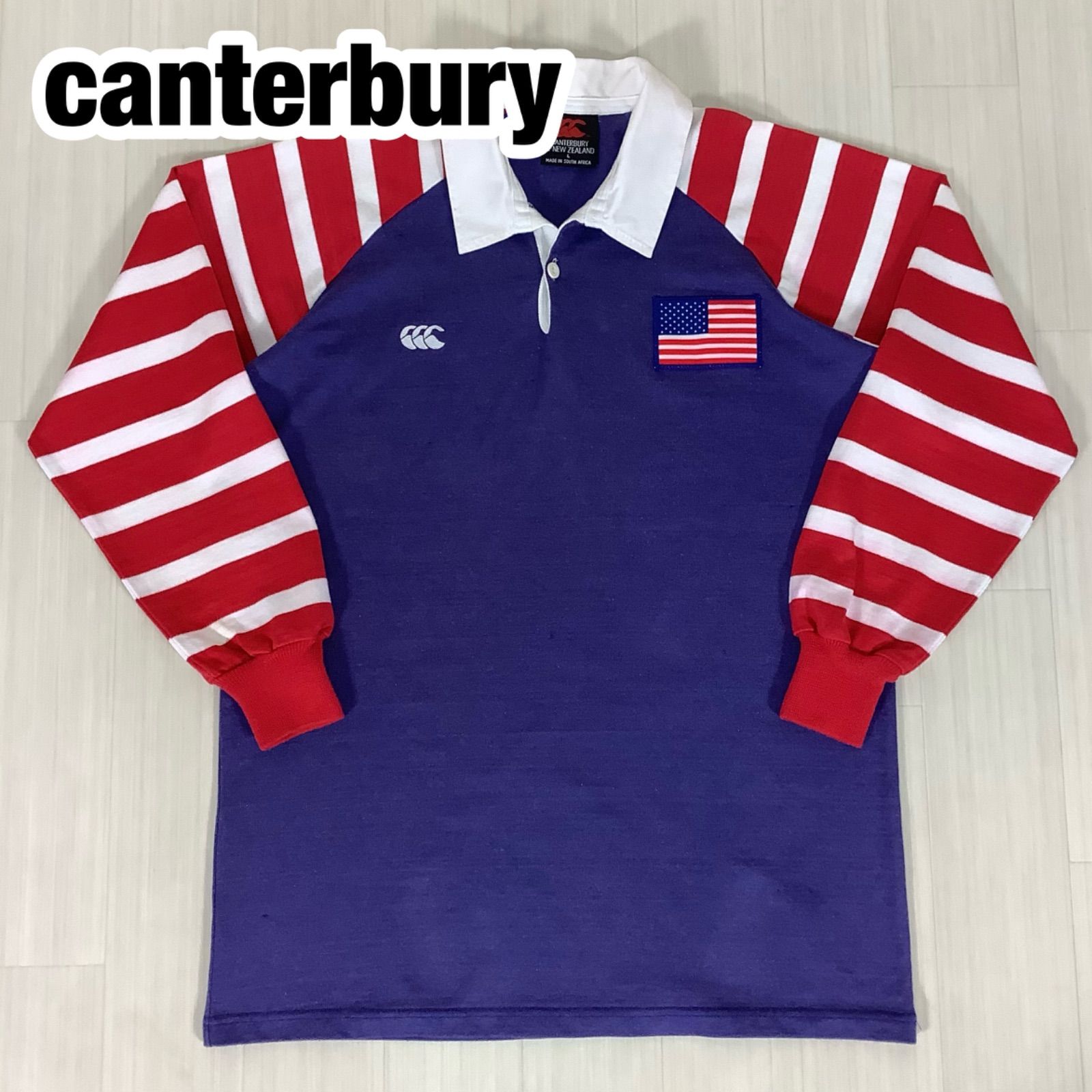 90s 星条旗　カンタベリー　ラガーシャツ canterbury OF NEW ZEALAND カンタベリー 長袖ラガーシャツ L ネイビー