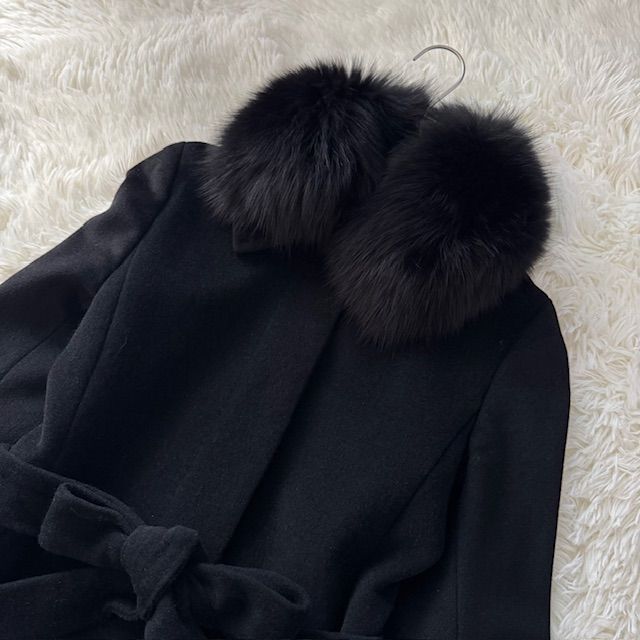 INED イネド Aライン ロングコート ベルト付き アンゴラ混 フォックス