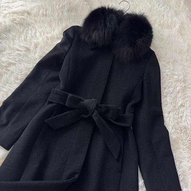 INED イネド　アンゴラ　ロングコート　SAGA ファー ベルト　フォックス INED イネド Aライン ロングコート ベルト付き アンゴラ混 フォックス