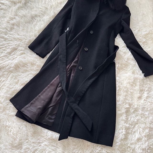 INED イネド Aライン ロングコート ベルト付き アンゴラ混 フォックス