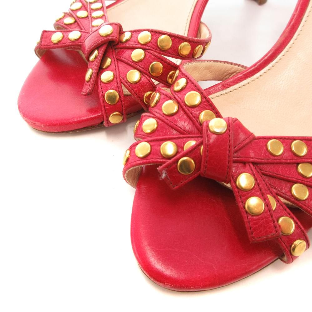 プラダ PRADA ミュール 36 サンダル シューズ スタッズ ハイヒール 赤