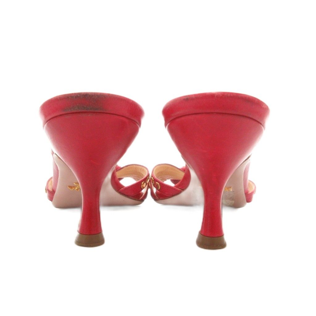 プラダ PRADA ミュール 36 サンダル シューズ スタッズ ハイヒール 赤