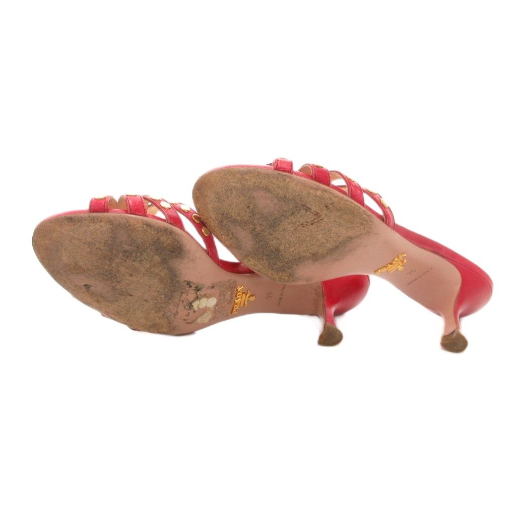 プラダ PRADA ミュール 36 サンダル シューズ スタッズ ハイヒール 赤