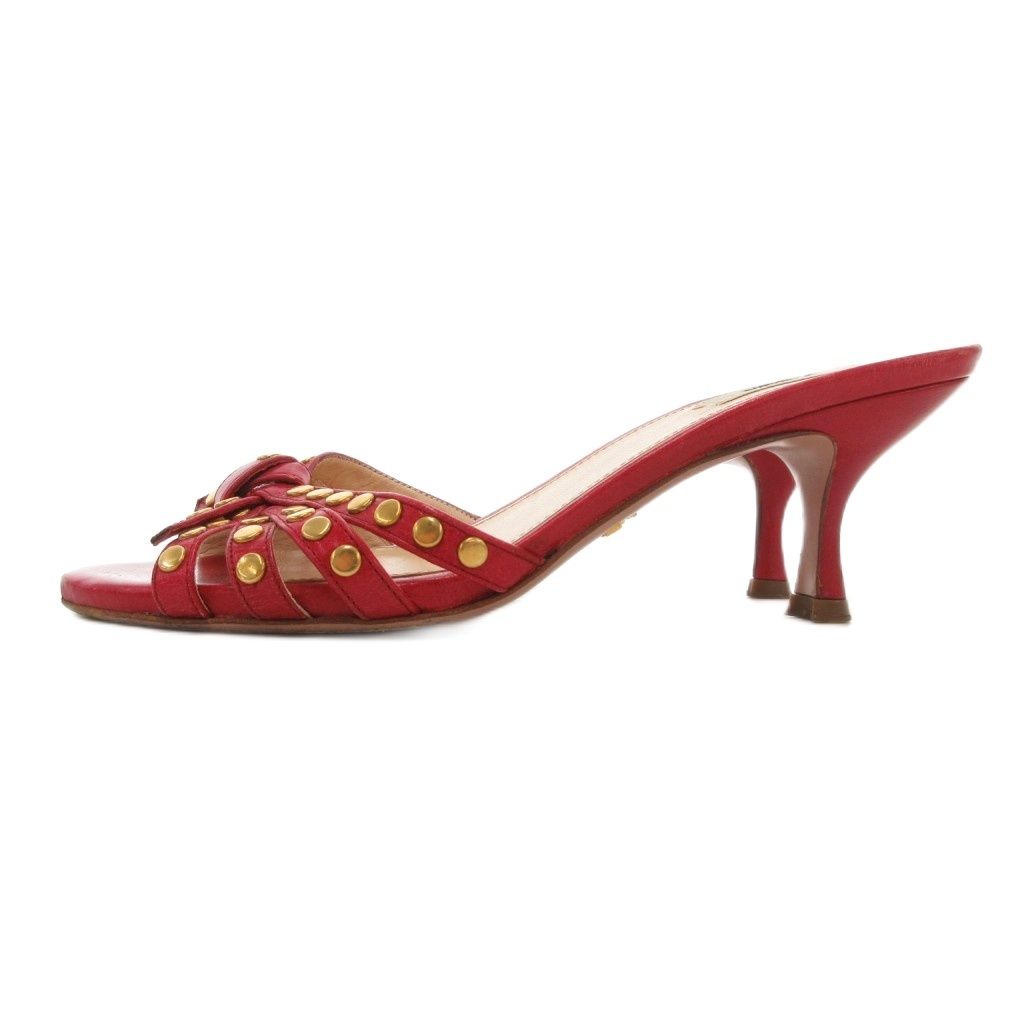 プラダ PRADA ミュール 36 サンダル シューズ スタッズ ハイヒール 赤