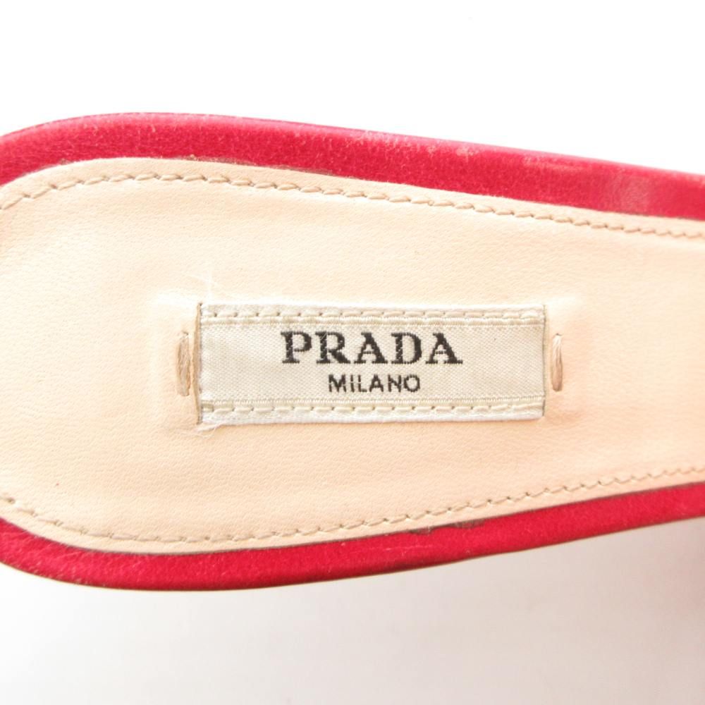 プラダ PRADA ミュール 36 サンダル シューズ スタッズ ハイヒール 赤