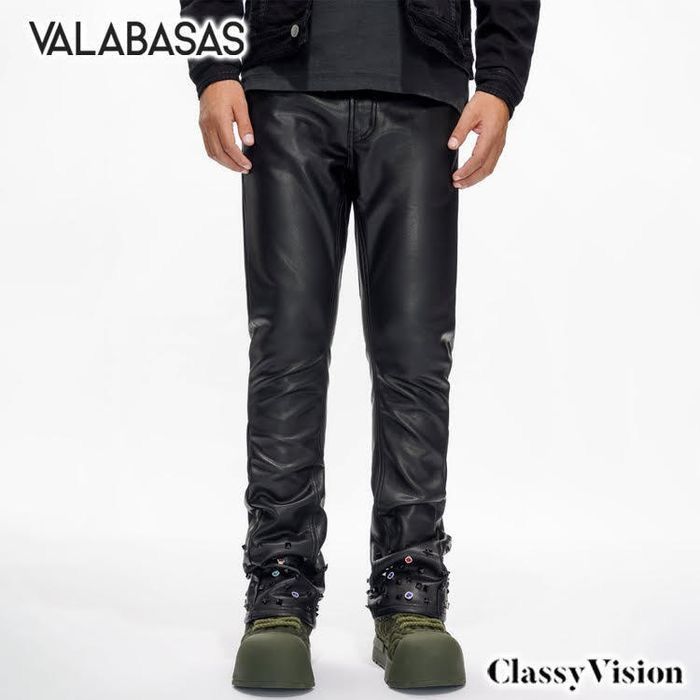 VALABASAS【新品未使用】スキニーチャックレザーパンツ 28 本国現地価格】VALABASAS ION BLACK LEATHER STACKED 【レザーフレア