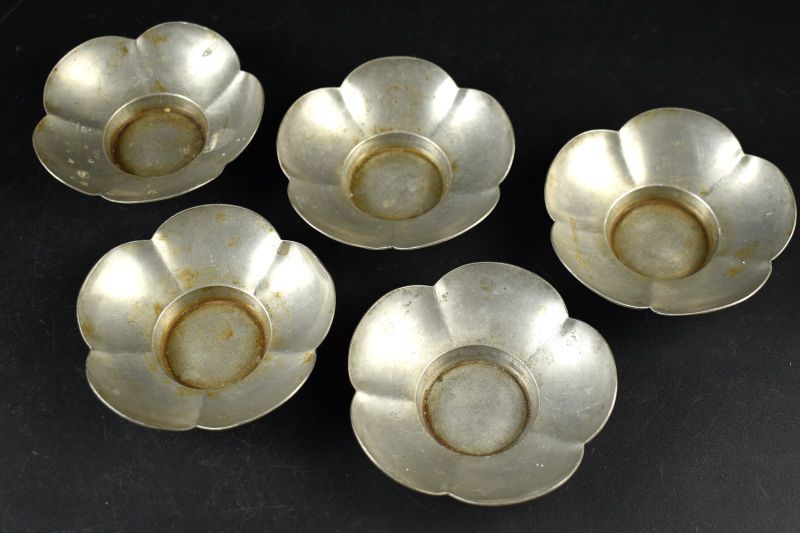 唐物　古錫茶托5客　桂林全利　合盛 唐物古錫茶托5客桂林全利合盛