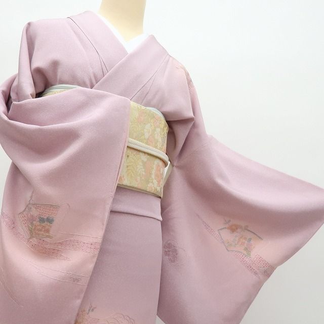  百華 Y 4353 蘇州刺繡 松竹梅 菊 牡丹 橘 団扇 地紙 手縫い仕立て 正絹 訪問着 着物 訪問着 付け下げ 着物