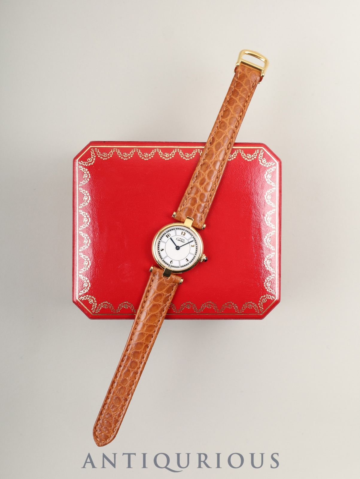 カルティエ マスト ヴァンドーム VLC SM | 1851 クォーツ Cal.90 SV 925 革 Dバックル GP アラビア文字盤 箱 オーバーホール済み