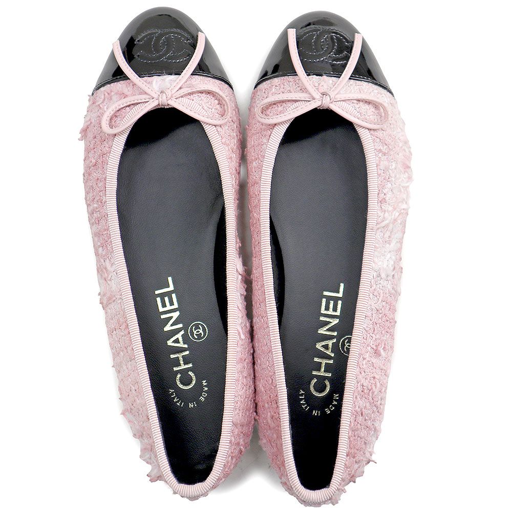 シャネル G02819 バレリーナ ココマーク リボン フラット シューズ