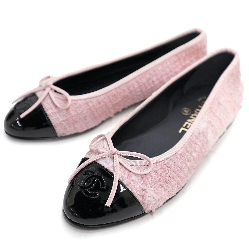 シャネル G02819 バレリーナ ココマーク リボン フラット シューズ