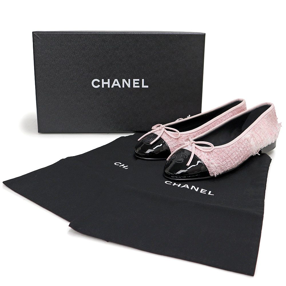 シャネル G02819 バレリーナ ココマーク リボン フラット シューズ