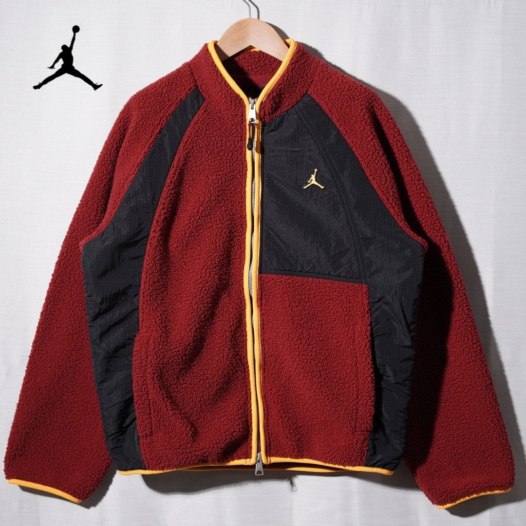 ナイキ NIKE エアジョーダン AIR JORDAN フリース ボア ジャケット M エンジ イエロー ロゴ刺繍 90 s デザイン ラグラン ナイロン ストリート オーバーサイズ Y 2 K スポーツミックス 古着 N 823