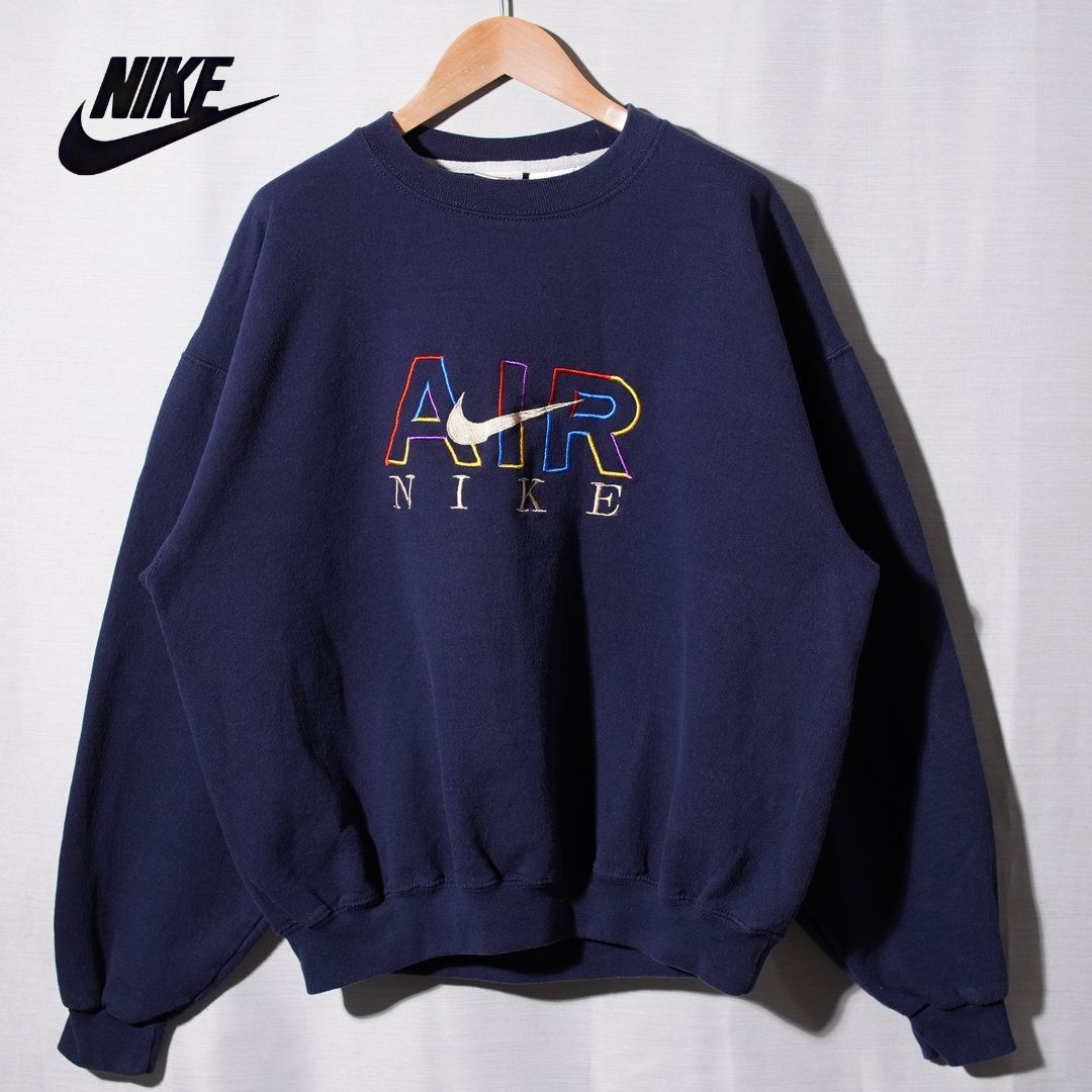 90s USA製 銀タグ ナイキ NIKE スウェット L相当 表記M ネイビー ロゴ 