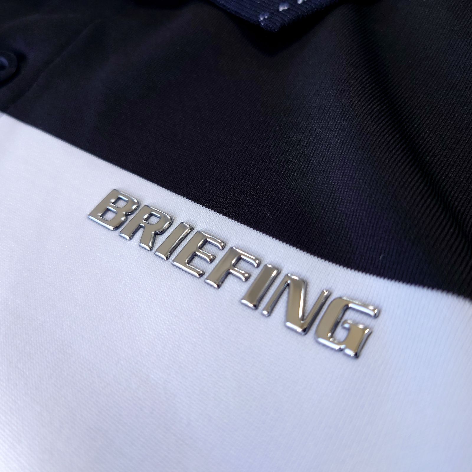 極美品 BRIEFING GOLF 立体シルバーロゴ モノトーン ボーダー メンズ