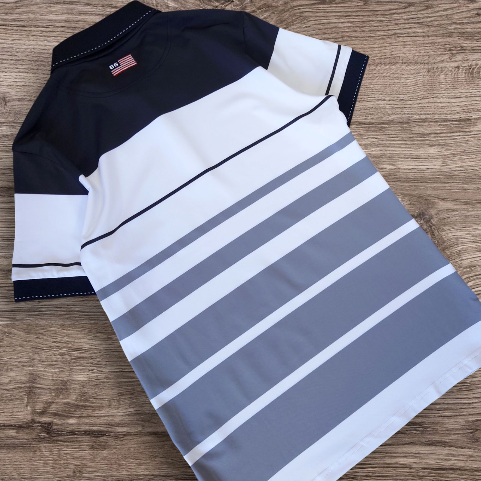 極美品 BRIEFING GOLF 立体シルバーロゴ モノトーン ボーダー メンズ