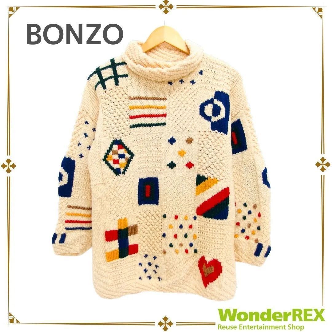 BONZO ボンゾー パッチワーク ニット プルオーバー ウール セーター ハンドメイド ヴィンテージ サイズ不明 ゴンゾ