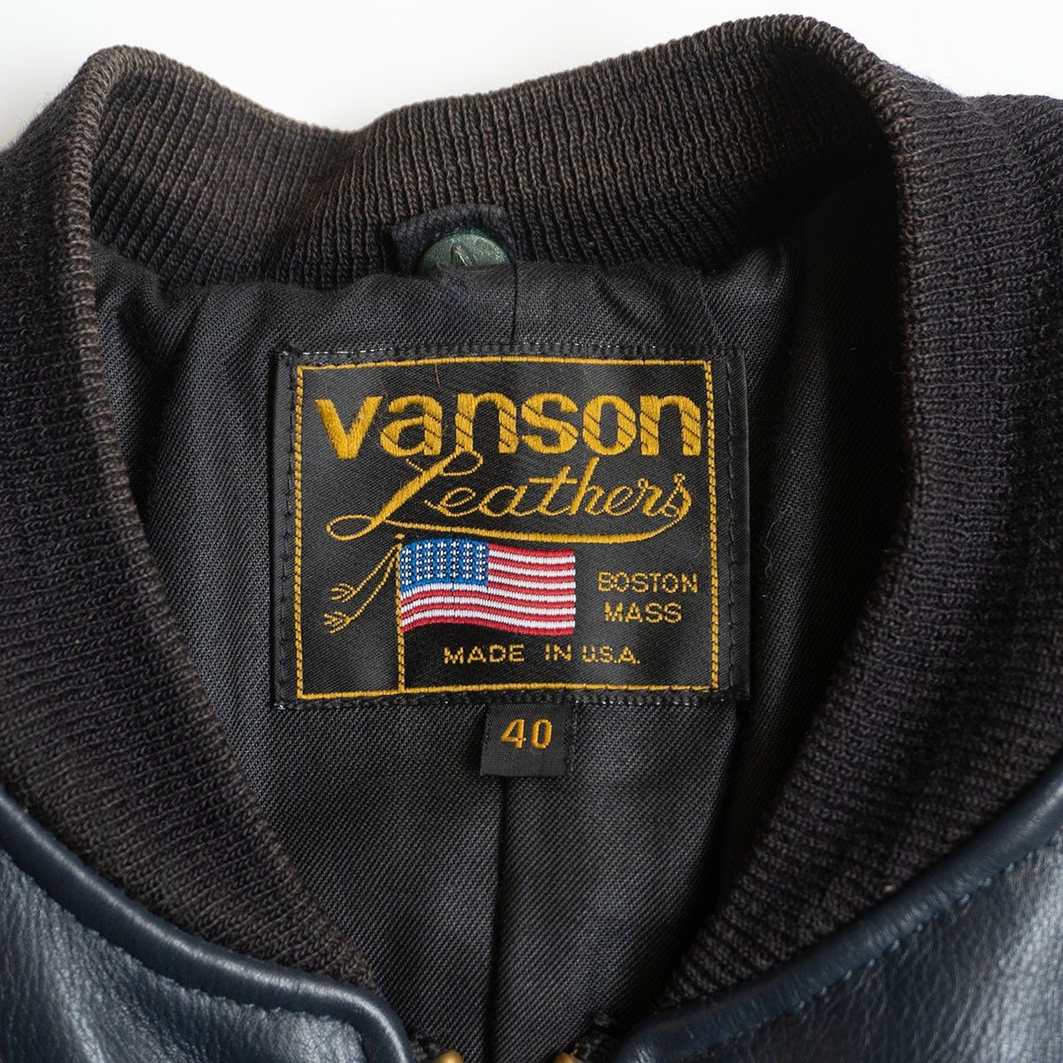 美品】 VANSON 【TJV オールレザー スタジャン】40 ブラック ネイビー