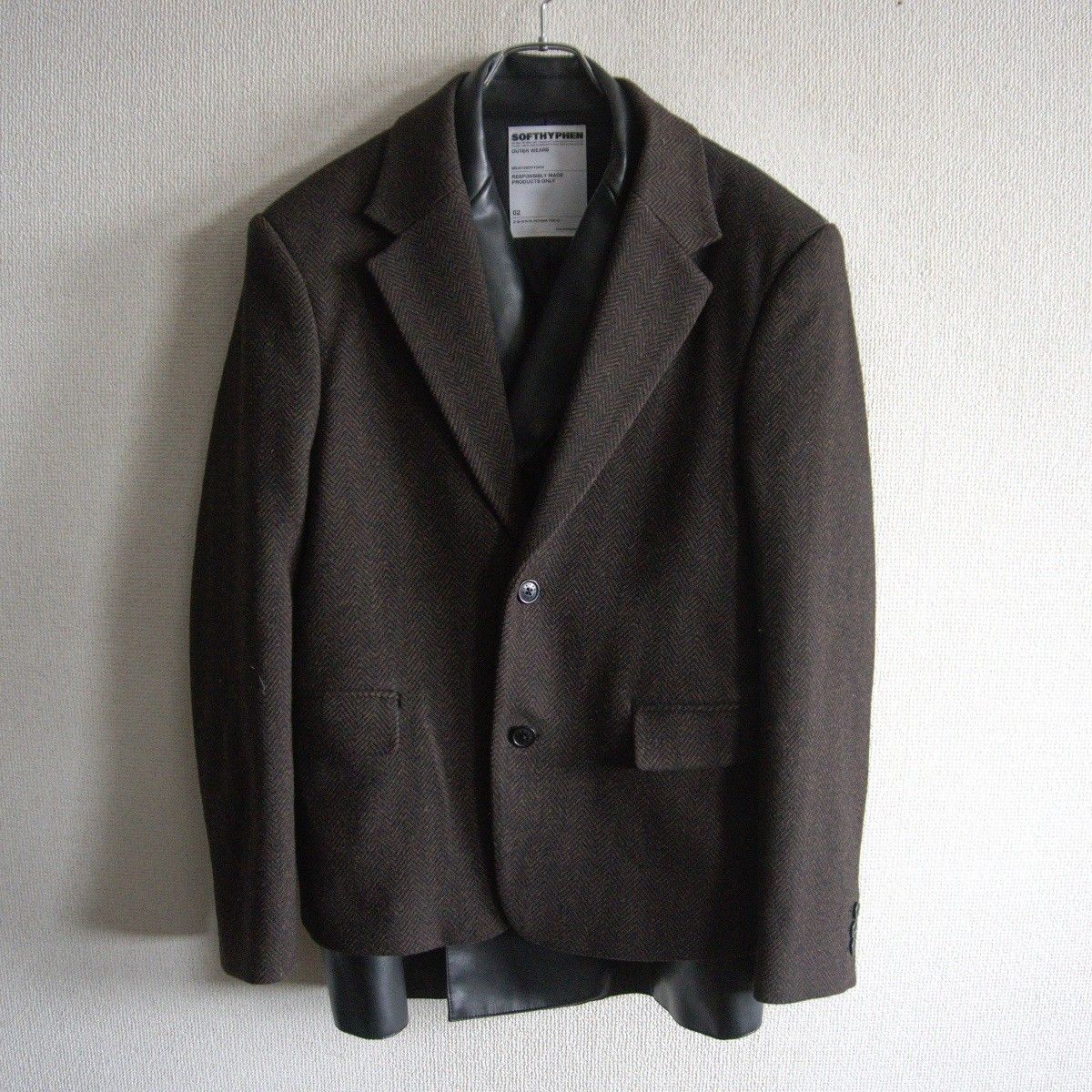 美品】SOFTHYPHEN【フェイクレザー ドッキング レイヤード テーラード 