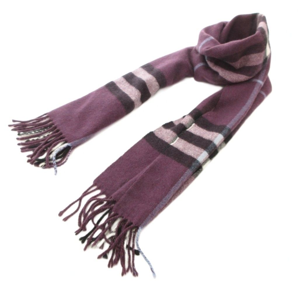 極美品 バーバリーロンドン カシミヤ100％ フリンジマフラー パープル 紫 BURBERRY（バーバリー） SALE【極美品】BURBERRY マフラー タータン