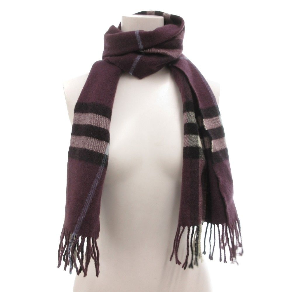 極美品 バーバリーロンドン カシミヤ100％ フリンジマフラー パープル 紫 極美品 バーバリーロンドン カシミヤ100％ フリンジマフラー パープル