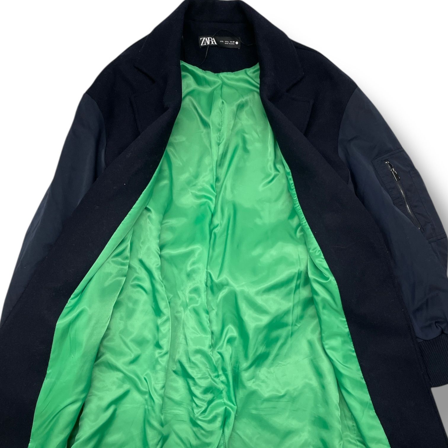 ZARA マッチングボンバーコート　ロングコート　MA-1 グリーン　濃紺 ZARA マッチングボンバーコート ロングコート MA-1 グリーン 濃紺