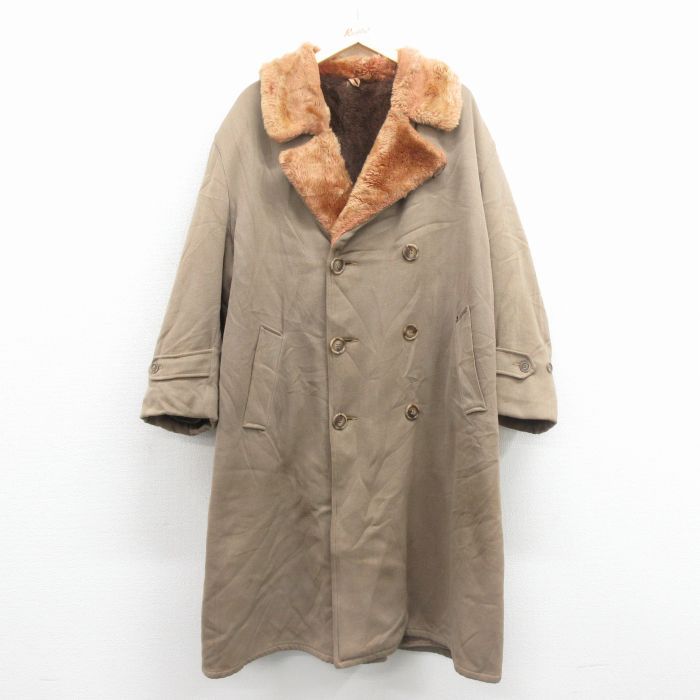 XL|古着 長袖 ビンテージ コート メンズ 70年代 70 s 大きいサイズ ロング丈 フェイクファー ベージュ 25 nov 19