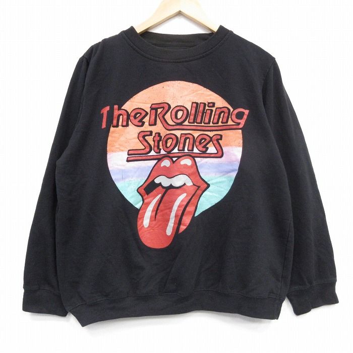 XL|古着 長袖 ロック バンド スウェット メンズ ローリングストーンズ クルーネック 黒 spe 25 nov 19