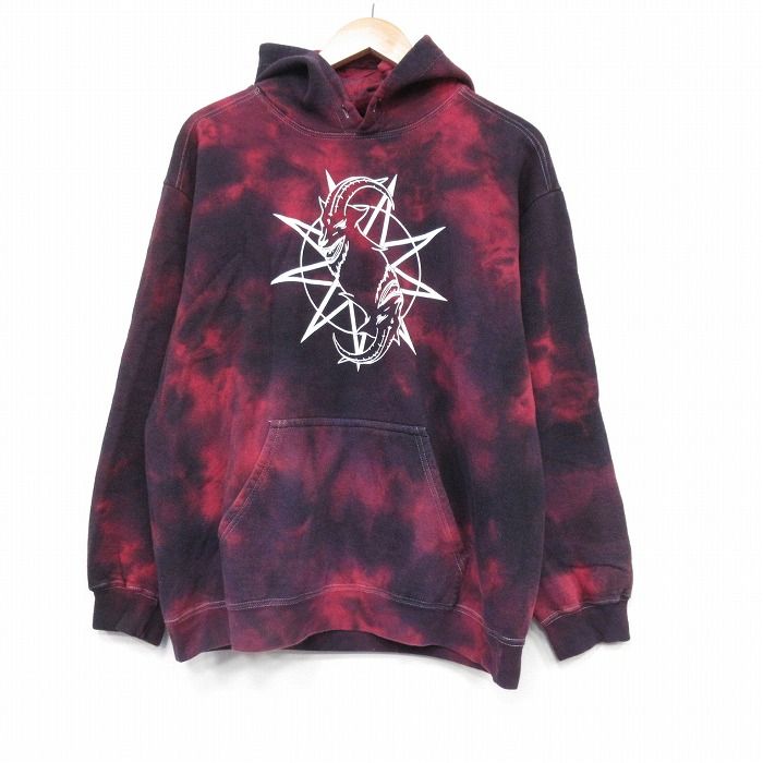 L|古着 長袖 ロック バンド スウェット パーカー メンズ スリップノット 赤他 タイダイ 25 nov 19