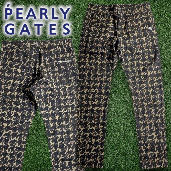 PEARLY GATES パーリーゲイツ ゴルフ コットン混ドビー レオパード柄 千鳥柄 ハイパワーストレッチ ロングパンツ ゴルフウェア 053-2231015 定価3.3万 ブラウンベージュ ブラック ▲036 50226 w 17