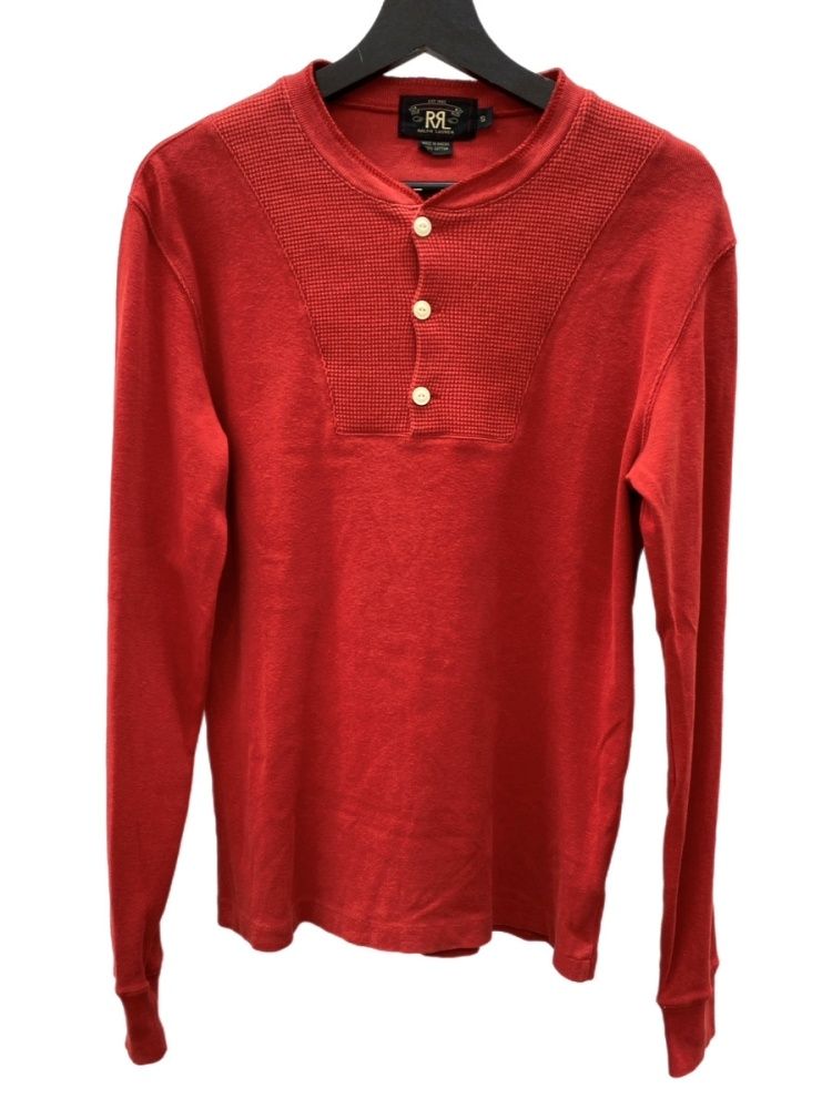 ダブルアールエル RRL 一つ星 90 s L|S サーマル ワッフル ヘンリーネック 長袖 カットソー ラルフローレン RALPH LAUREN RED 赤 ロンT 無地 レッド Sサイズ 104 MT-2463