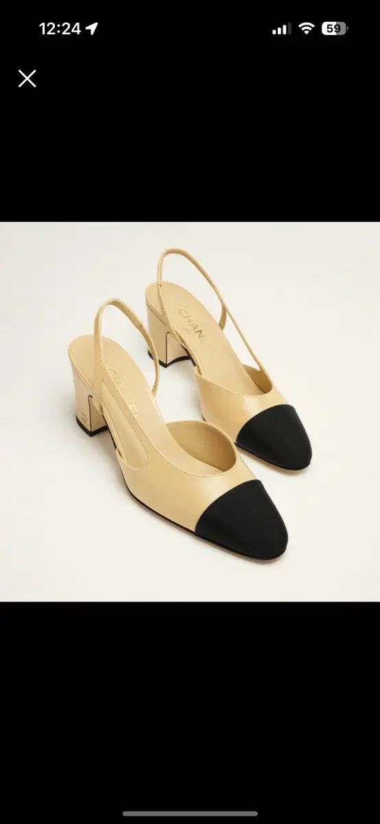 シャネル 검베 ツートン スリングバック ミドルヒール 36 5 235